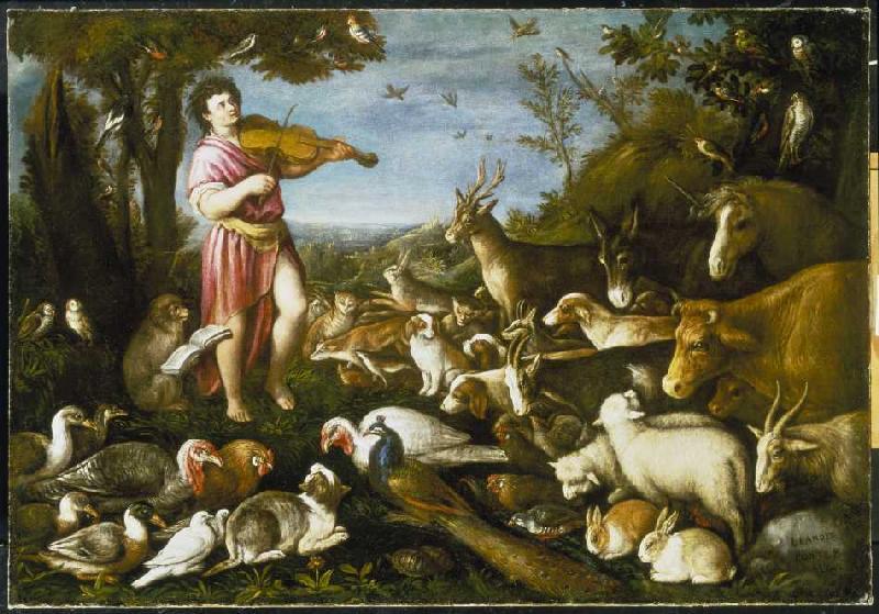 Orpheus plays in front of the animals od Leandro da Ponte
