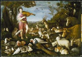Orpheus plays in front of the animals
