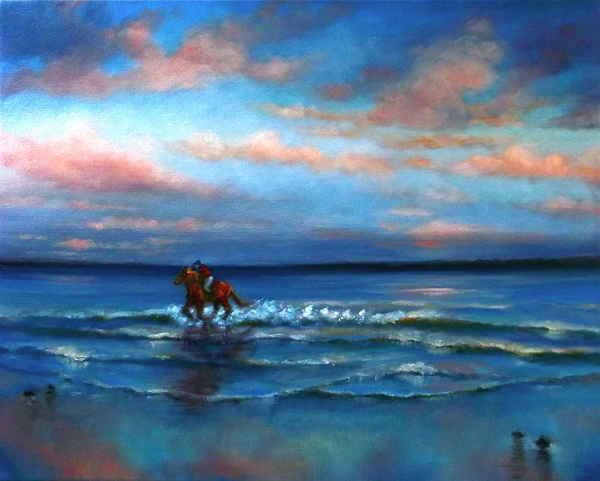 Wave Racing Horse riding on beach od Lee Campbell