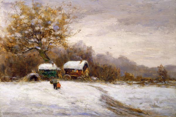 Gypsy Caravans in the Snow (oil on canvas) od Leila K. Williamson