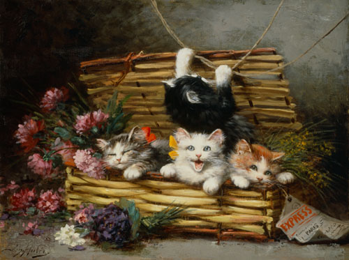 A basket full of cats od Léon Charles Huber