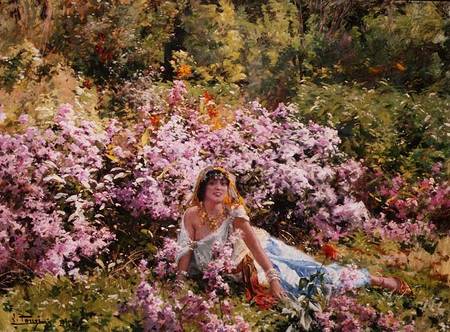 Algerian beauty in a lilac field od Leon Louis Tanzi