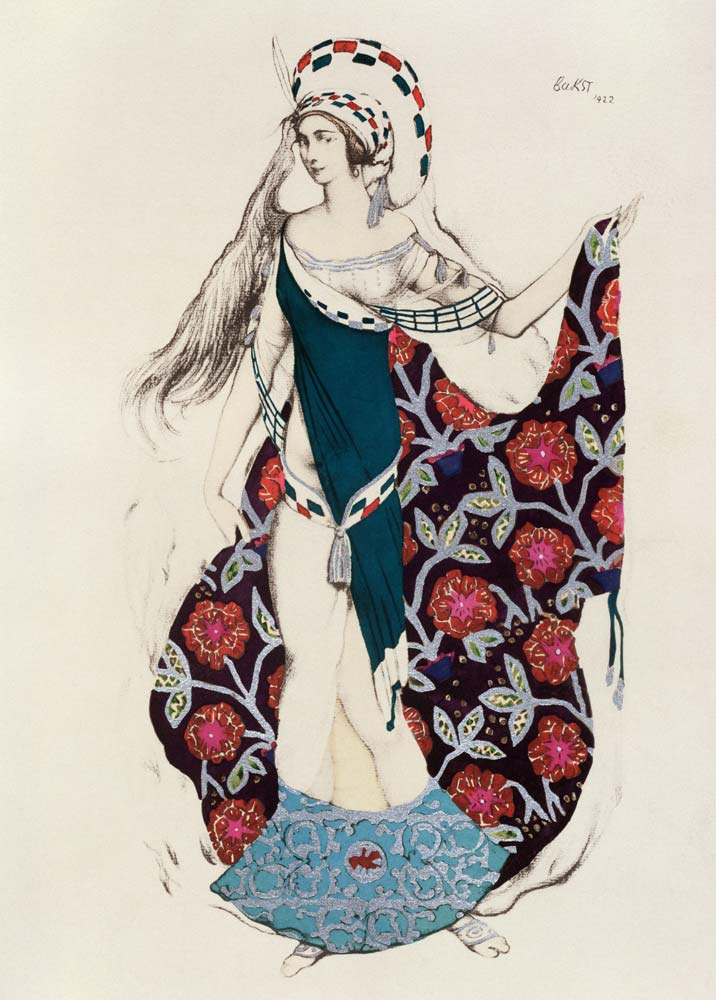 Costume design for a woman, from Judith, 1922 (colour litho) od Leon Nikolajewitsch Bakst