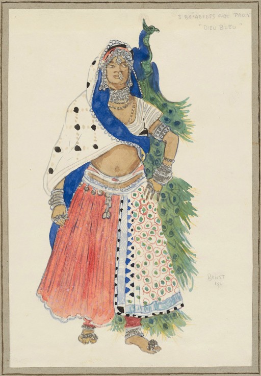 Bayadere with peacock. Costume design for the Ballet "Blue God" by R. Hahn od Leon Nikolajewitsch Bakst