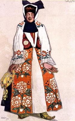 Costume design for a peasant woman, from Sadko, 1917 (colour litho) od Leon Nikolajewitsch Bakst
