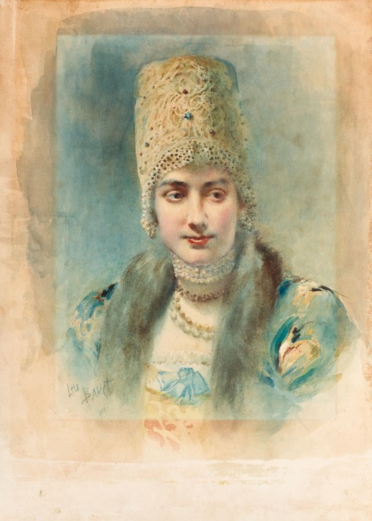 Portrait of a Girl Wearing a Kokoshnik od Leon Nikolajewitsch Bakst