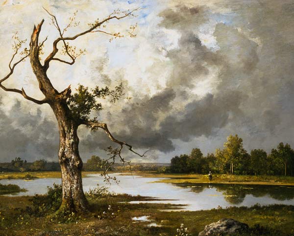 French riverside with a dying tree. od Léon Richet