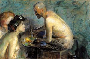 Faun and nymphs (satirical portrait of the painter Jacek Malczewski) od Leon Wyczolkowski