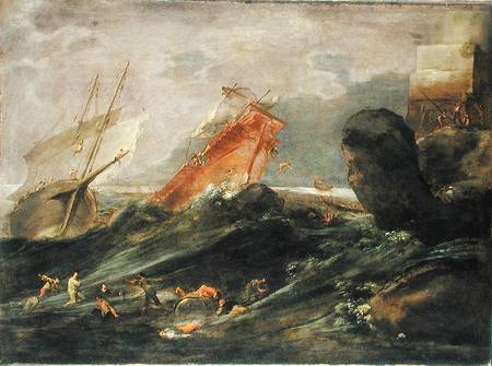 Shipwreck on a Rocky Shore od Leonard Bramer