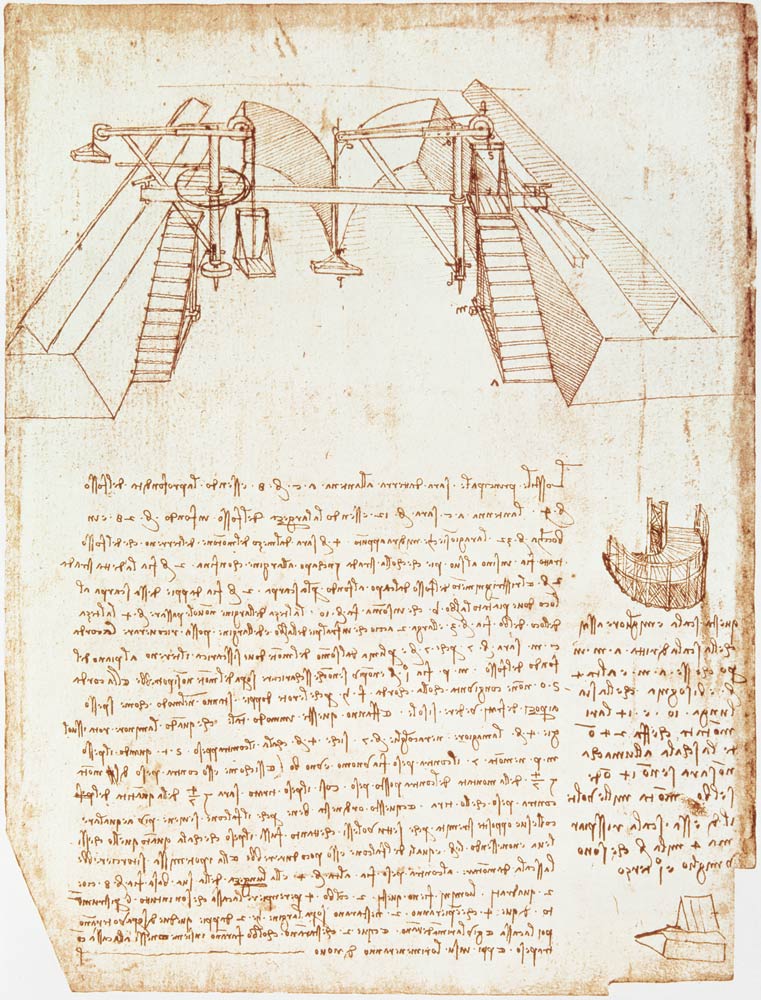 Facsimile of Codex Atlanticus 363vb Pulley System for the Construction of a Staircase (original copy od Leonardo da Vinci