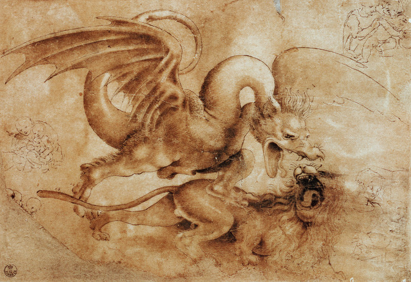 Fight between a dragon and a lion od Leonardo da Vinci