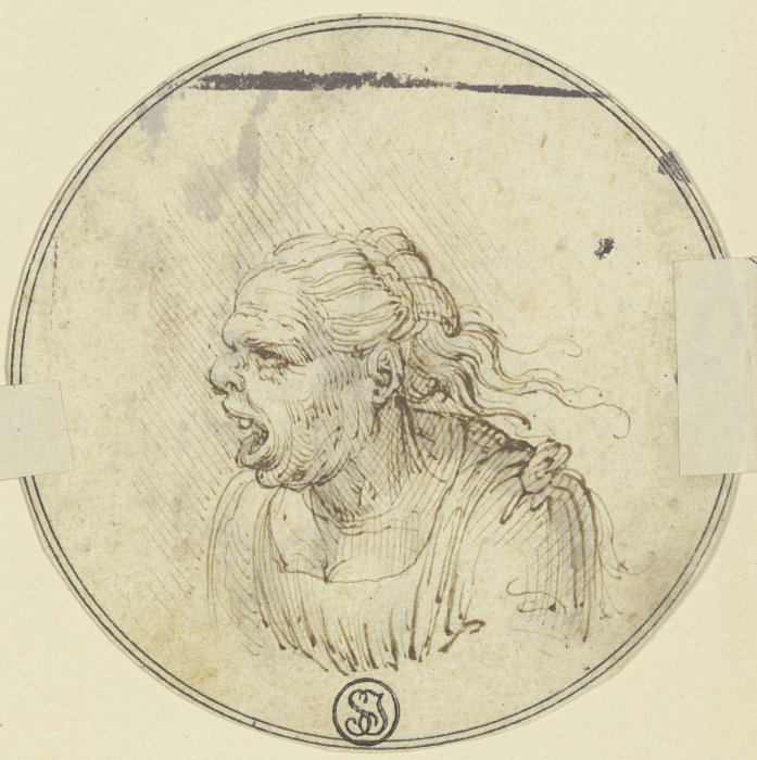 Karikatur einer Frau mit offenem Munde, Brustbild, im Profil nach links od Leonardo da Vinci