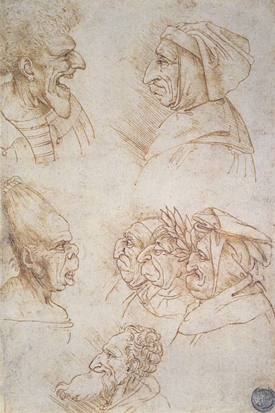 Seven Studies of Grotesque Faces od Leonardo da Vinci