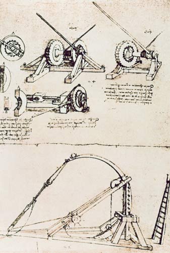 Study for catapults (pen & ink on paper) od Leonardo da Vinci