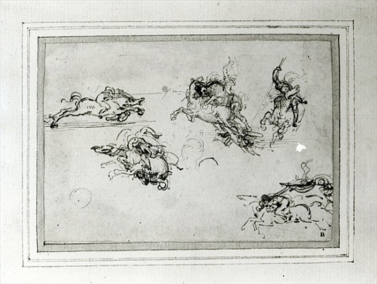 Study of Horsemen in Combat, 1503-4 (pen and ink on paper) od Leonardo da Vinci