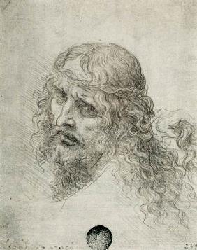 Head of Christ with a hand grasping his hair (black chalk on linen paper)