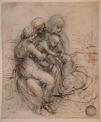 Virgin and Child with St. Anne (pen and ink on paper) od Leonardo da Vinci