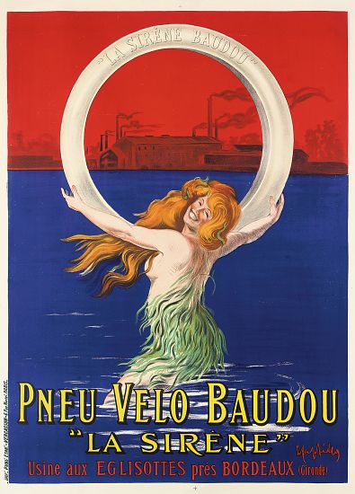 Poster advertising 'La Sirene' bicycle tires manufactured by Pneu Velo Baudou od Leonetto Cappiello