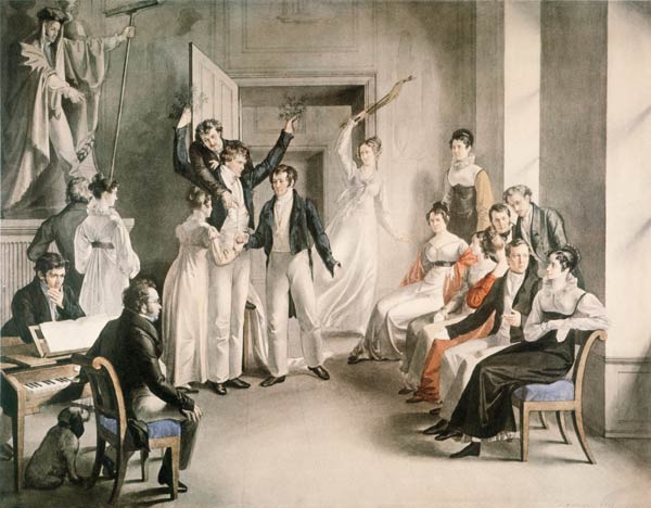 Franz Schubert (1797-1828). Party game of the Schubertians in Atzenbrugg od Leopold Kupelwieser