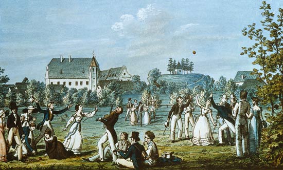 Ball Games at Atzenbrugg with Franz Schubert (1797-1828) and friends seated in the foreground od Leopold Kupelwieser