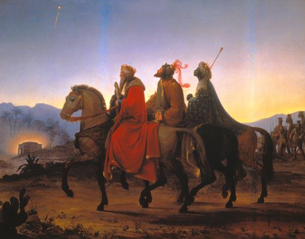 The sacred three kings at her ride to Bethlehem.