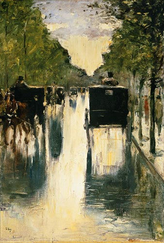 Rain water of Berlin Strasse with hackney-cabs od Lesser Ury