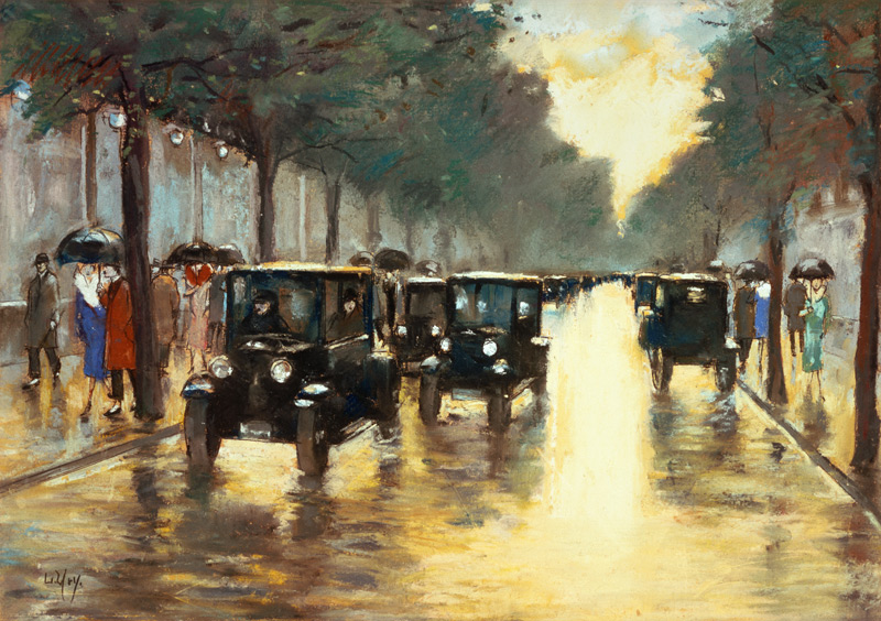 Evening Berlin Strasse with cars. od Lesser Ury
