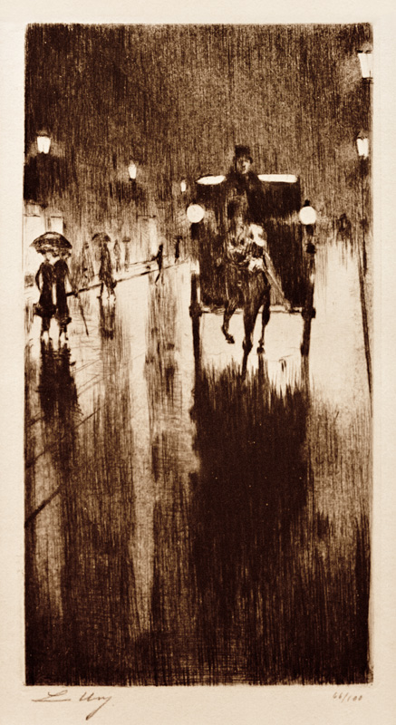 Pferdedroschke im Regenwetter od Lesser Ury