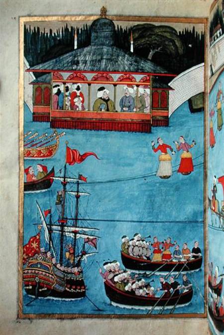 TSM A.3593 Nautical Festival before Sultan Ahmed III (1673-1736) from 'Surname' by Vehbi od Levni
