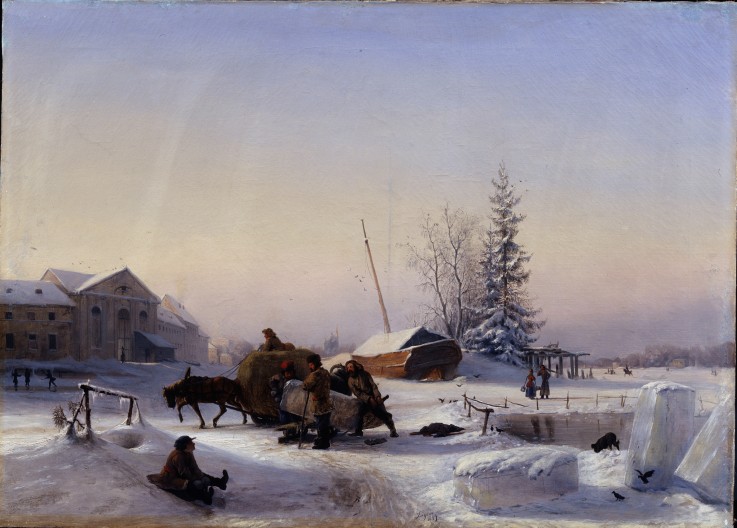 Ice transport (Winter view of the formerly Wine Village on Vasily Island in St. Petersburg) od Lew Felixowitsch Lagorio