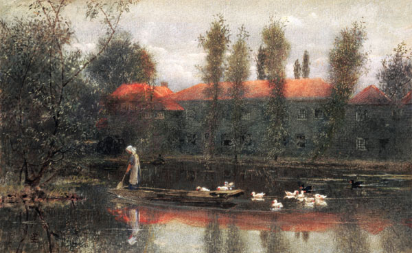 The Pond of William Morris Works at Merton Abbey (w/c and gouache on paper) od Lexden L. Pocock