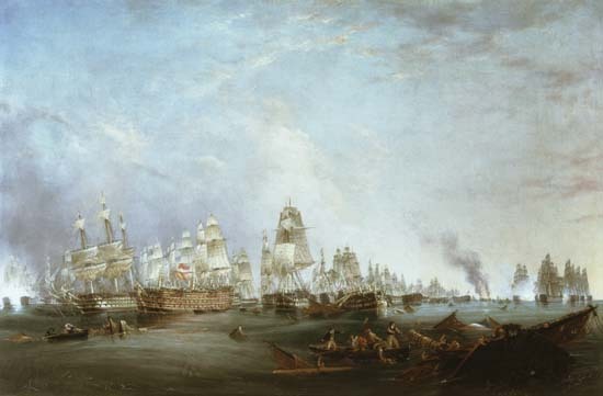 Surrender of the 'Santissima Trinidad to Neptune, The Battle of Trafalgar, 3pm od Lieutenant Robert Strickland Thomas