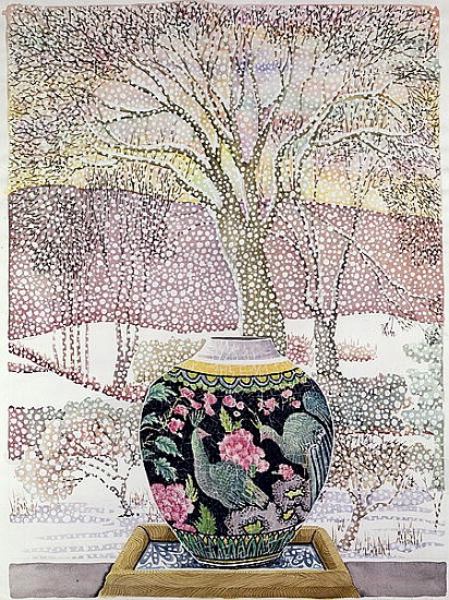 Large Ginger Jar in Snowstorm od Lillian  Delevoryas