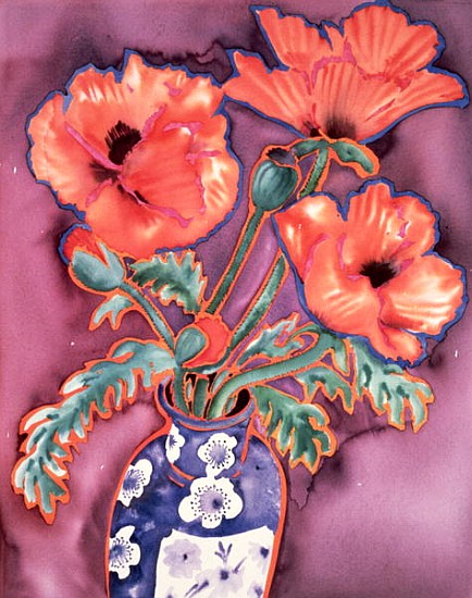 Poppies in Chinese Vase (watercolour) od Lillian  Delevoryas
