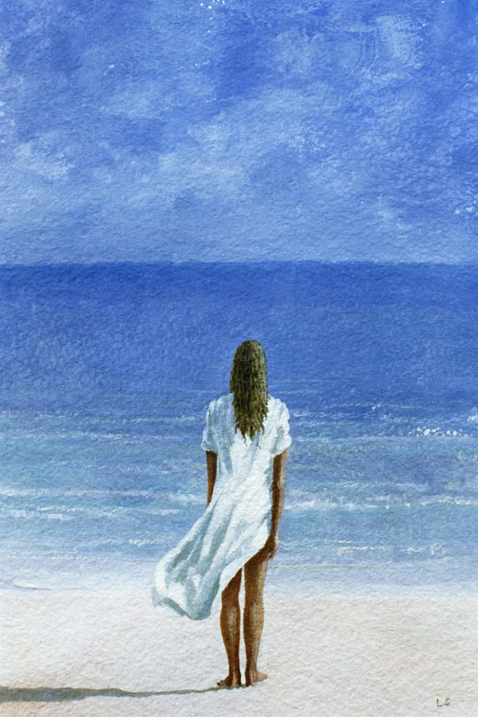Girl on beach, 1995 (watercolour on paper)  od Lincoln  Seligman