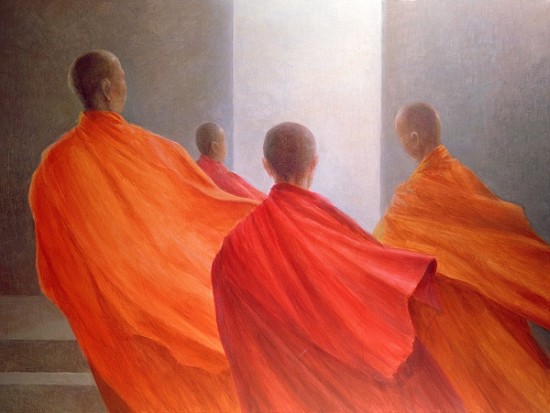 Four Monks on Temple Steps (oil on canvas)  od Lincoln  Seligman