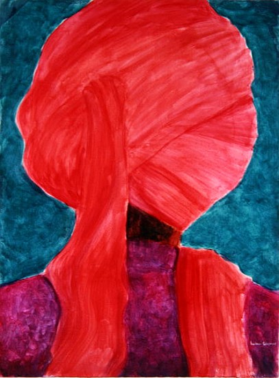 Red Turban 5 (acrylic on paper)  od Lincoln  Seligman