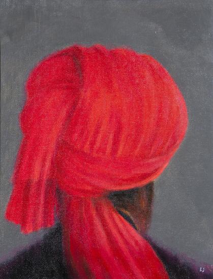 Red Turban on Grey