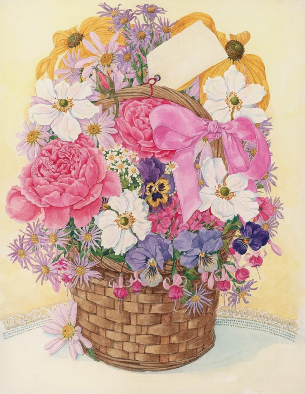Basket of Flowers, 1995 (w/c on paper)  od Linda  Benton