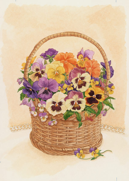 Basket of Pansies, 1998 (w/c on paper)  od Linda  Benton