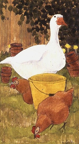 Duck and Hens  od Linda  Benton