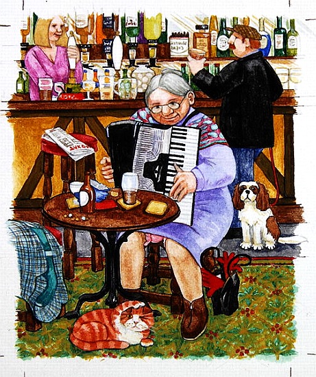 Grandma and a cats and an accordion od Linda  Benton