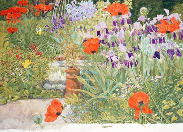 Poppies and Irises near the Pond 