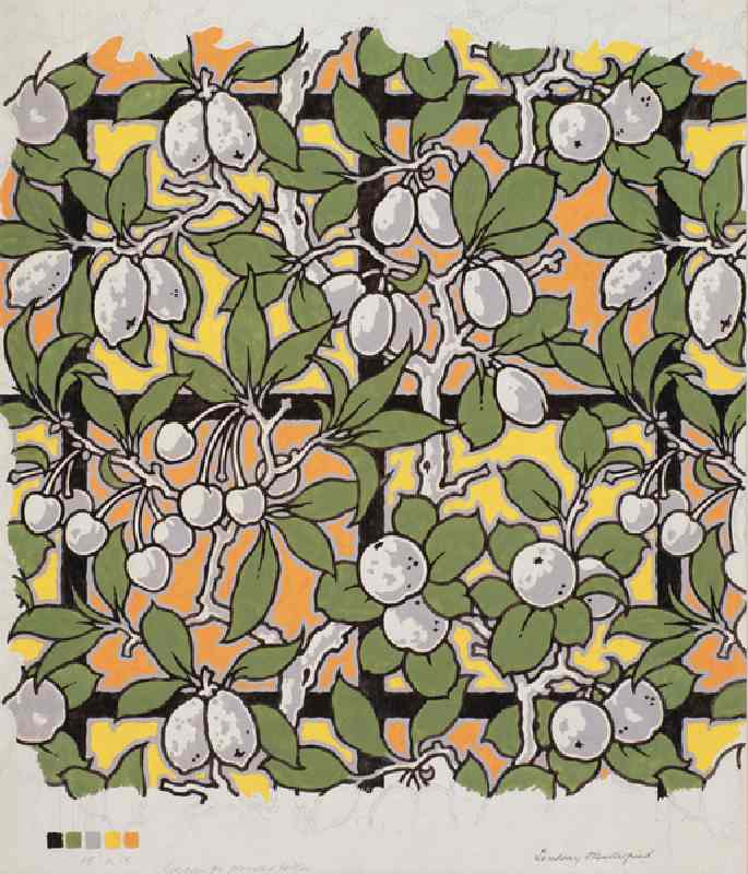 Mixed Fruit on Trellis, design for printed cotton, 20th century od Lindsay P. Butterfield