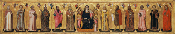 Thronende Madonna mit Kind und dem Stifter, zwölf Heiligen und Propheten od Lippo Memmi
