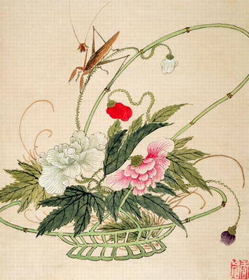One of a series of paintings of flowers and insects, late 19th century (w/c on paper) od Liu Hua