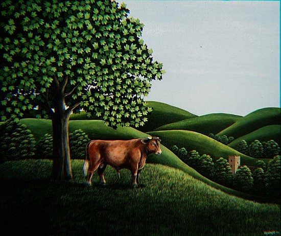 Bull on a hill, 1981 (gouache)  od Liz  Wright