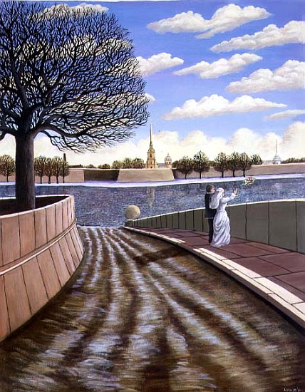 Dedication to the River Neva, St. Petersburg, 1990 (acrylic on paper)  od Liz  Wright