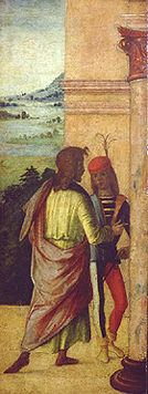 Zwei Männer, an einer Säule stehend od Lorenzo Costa