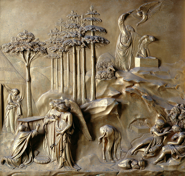 The Story of Isaac: Angels Prophesy the Birth of Isaac and the Angel staying Abraham's Sword, one of od Lorenzo  Ghiberti